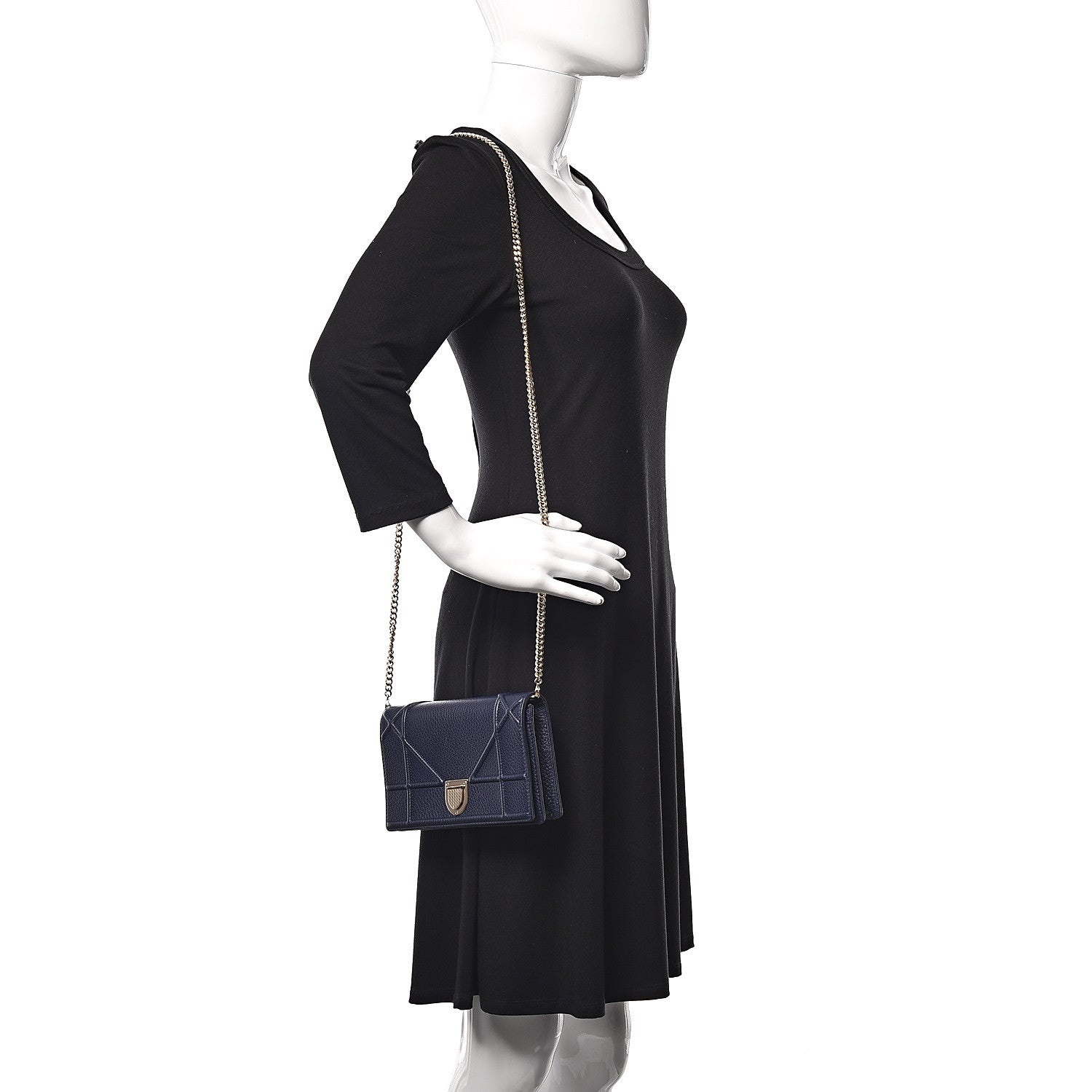 Christian Dior Grained Calfskin Diorama Wallet on Chain Pouch Indigo 2 of 10