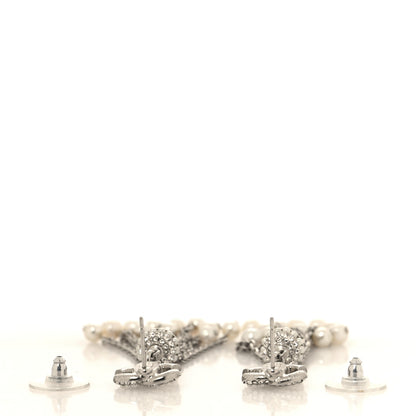 Chanel Pearl Crystal CC Drop Earrings Silver 3 of 5