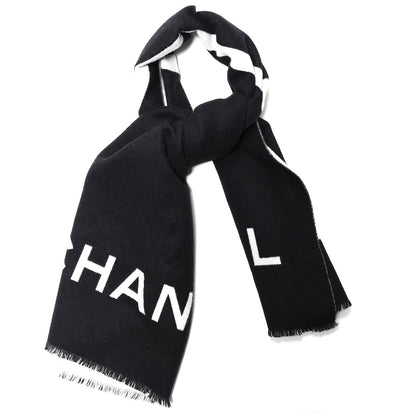 Chanel Cashmere CC Scarf Black White 1 of 3