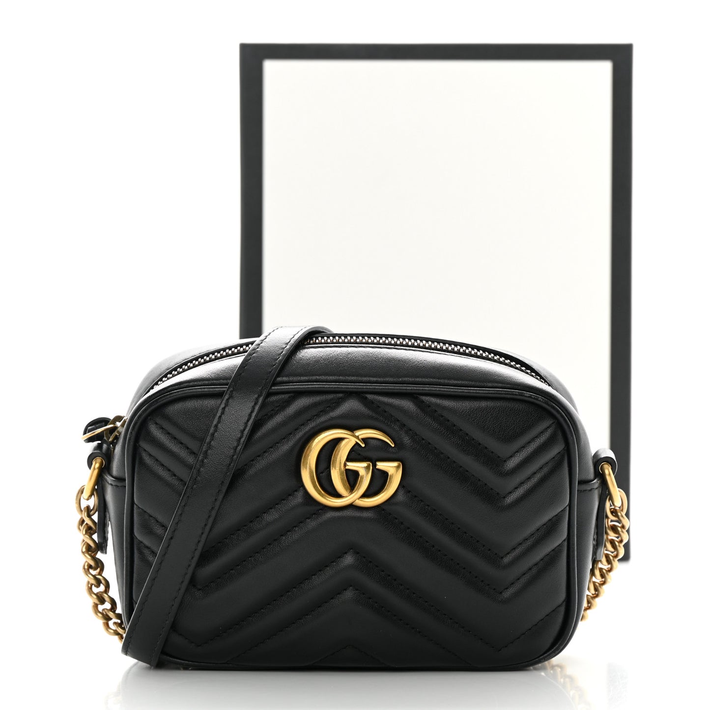 Calfskin Matelasse Mini GG Marmont Chain Shoulder Bag Black