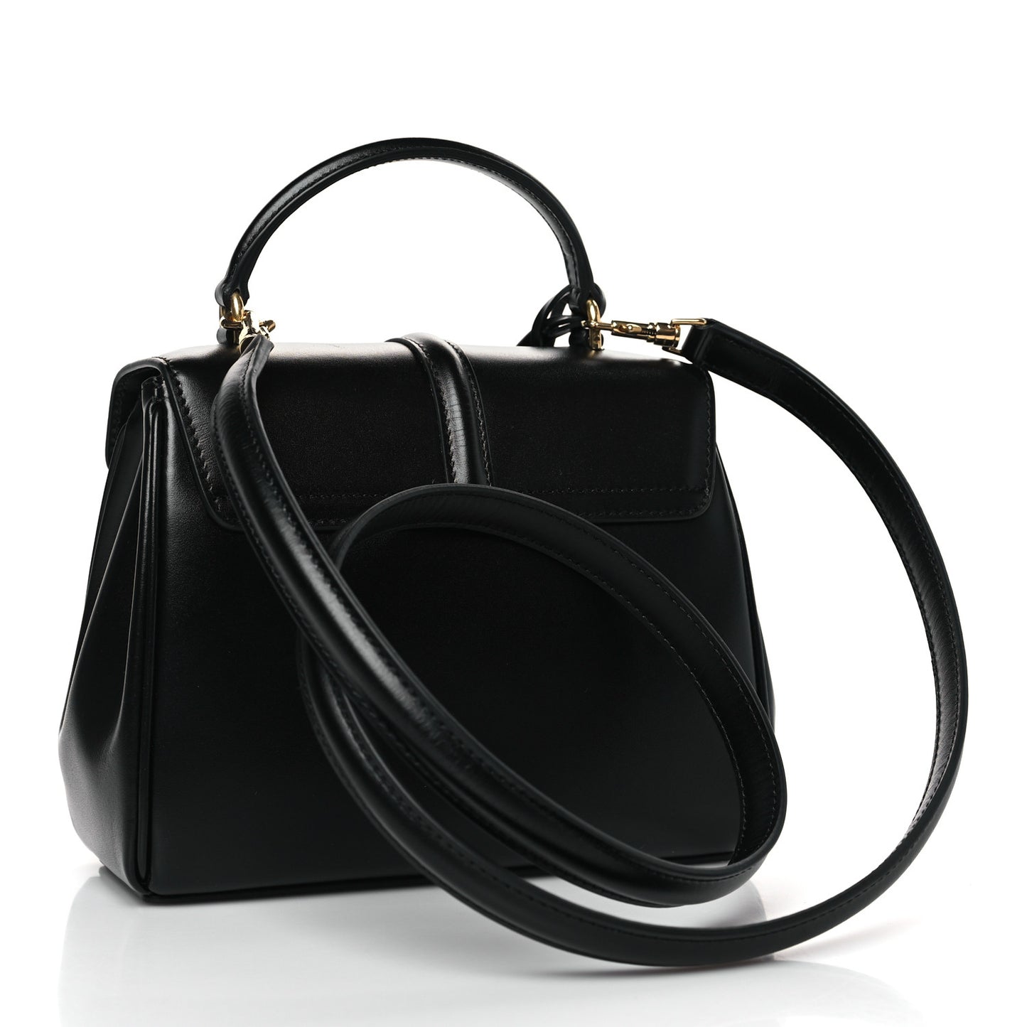 Satinated Calfskin Mini 16 Top Handle Bag Black