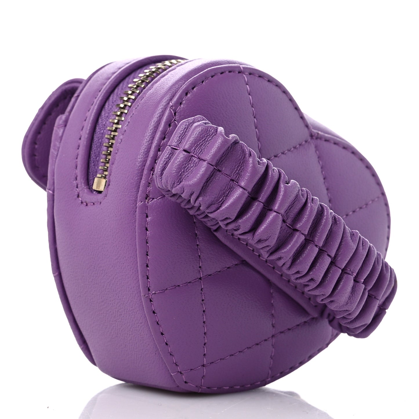 Lambskin Quilted CC In Love Heart Zipped Arm Coin Purse Purple