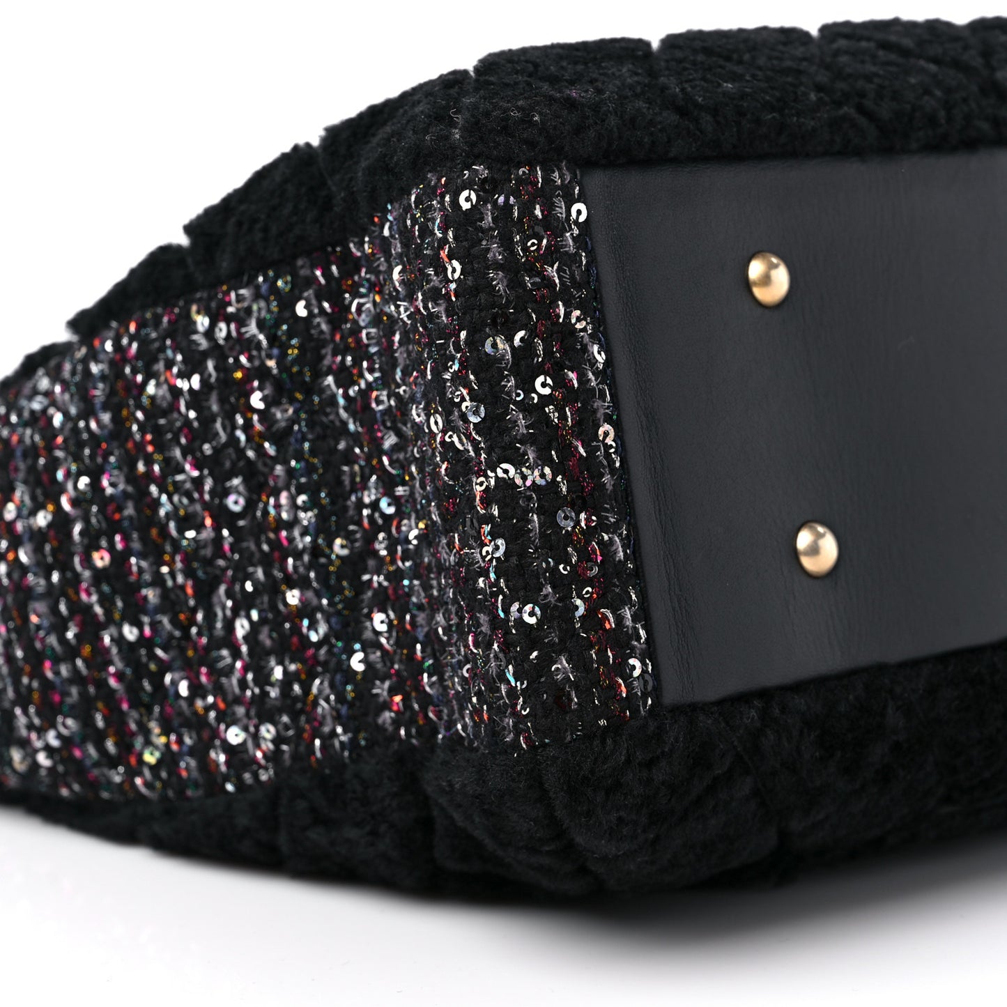 Shearling Sequin Tweed Shopper Tote Black