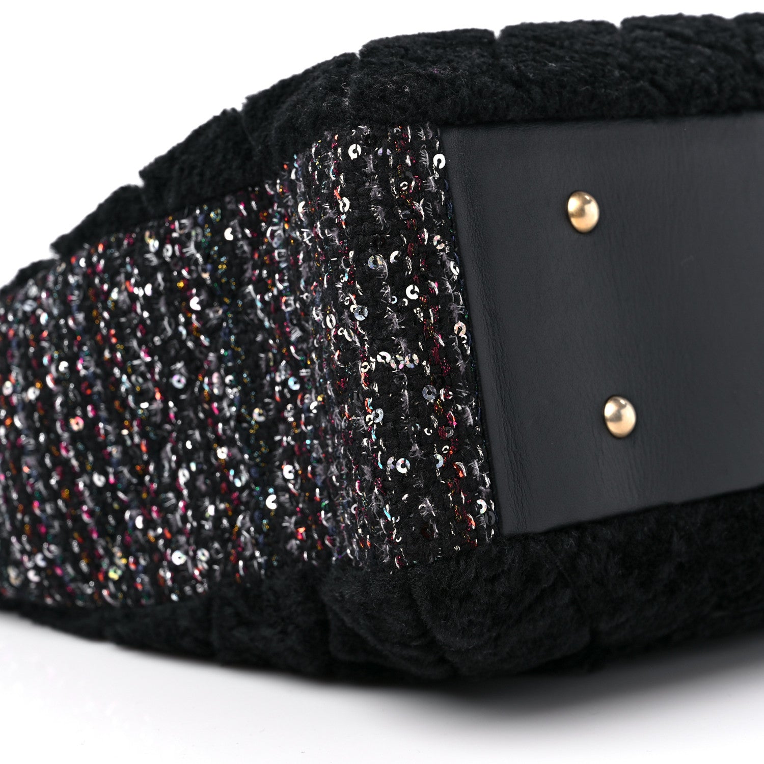 Chanel Shearling Sequin Tweed Shopper Tote Black 8 of 11
