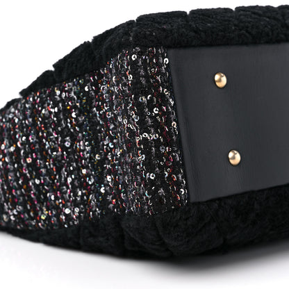 Chanel Shearling Sequin Tweed Shopper Tote Black 8 of 11