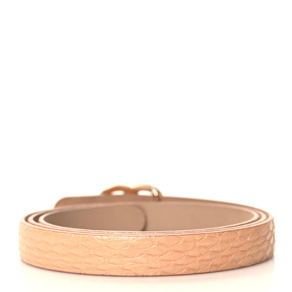 Chanel Pearlized Snakeskin CC Logo Skinny Belt 80 32 Beige 2 of 5