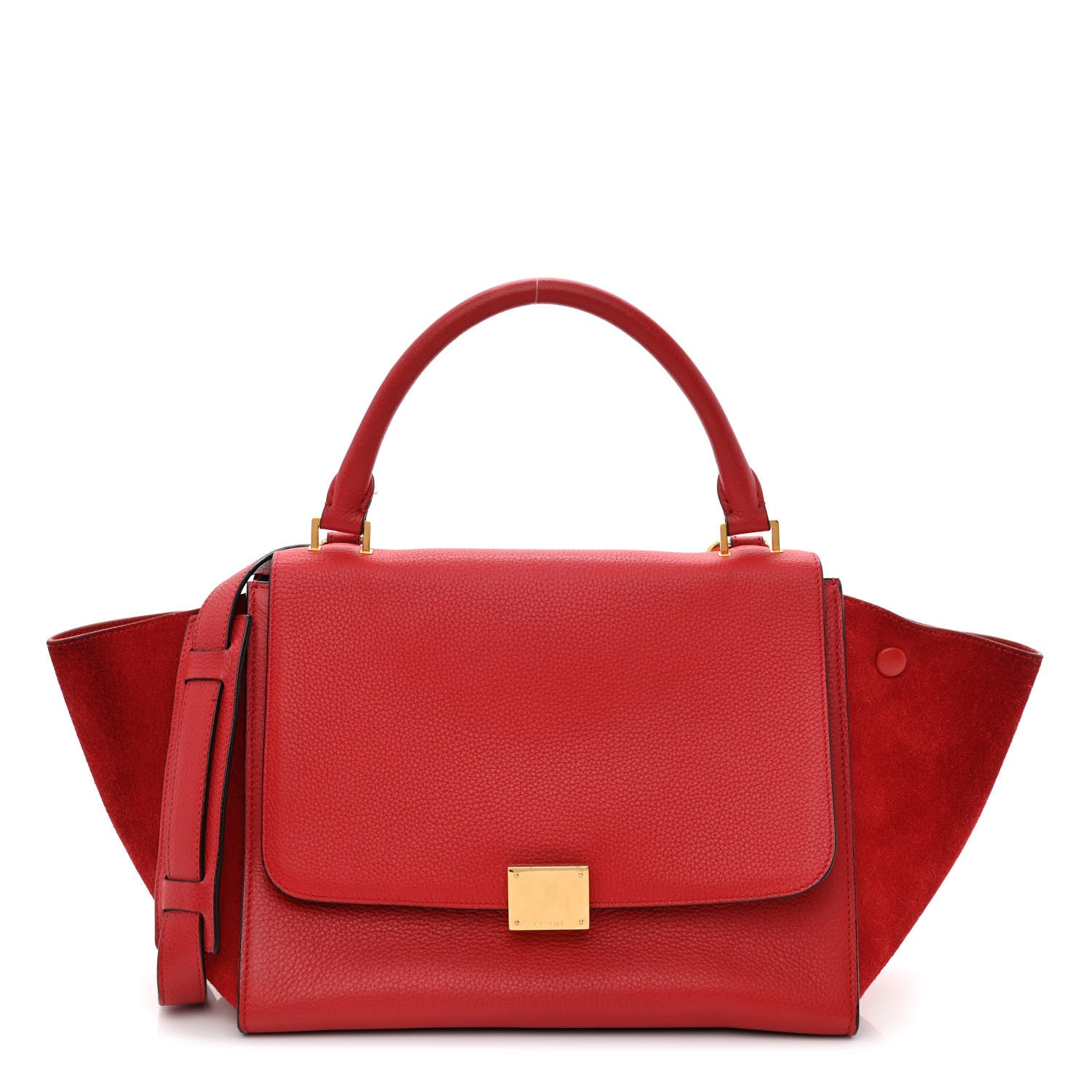 Celine Drummed Calfskin Suede Small Trapeze Coquelicot 1 of 13