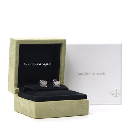Van Cleef & Arpels 18K White Gold Mother of Pearl Sweet Alhambra Earrings 5 of 5