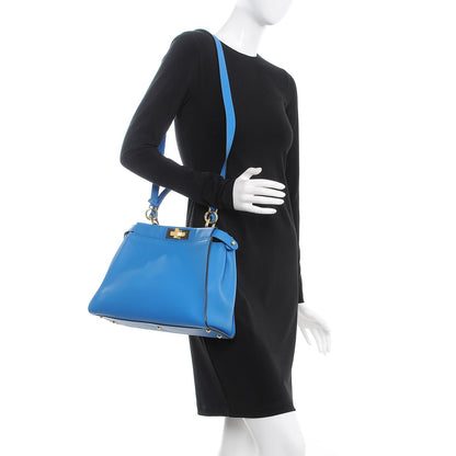 Fendi Vitello Seta Medium Peekaboo Iconic Satchel Blue Royal 2 of 8