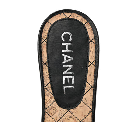 Chanel Lambskin Cork Camellia Sandals 38.5 Black 6 of 9