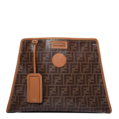 Fendi Glazed Fabric Vitello Century FF 1974 Stamp Patch Medium Peekaboo Defender Cover Mogano Panna Caramello 1 of 12