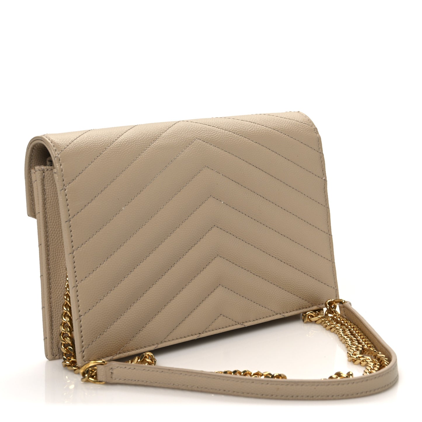 Grain De Poudre Matelasse Chevron Monogram Envelope Chain Wallet Nude Powder