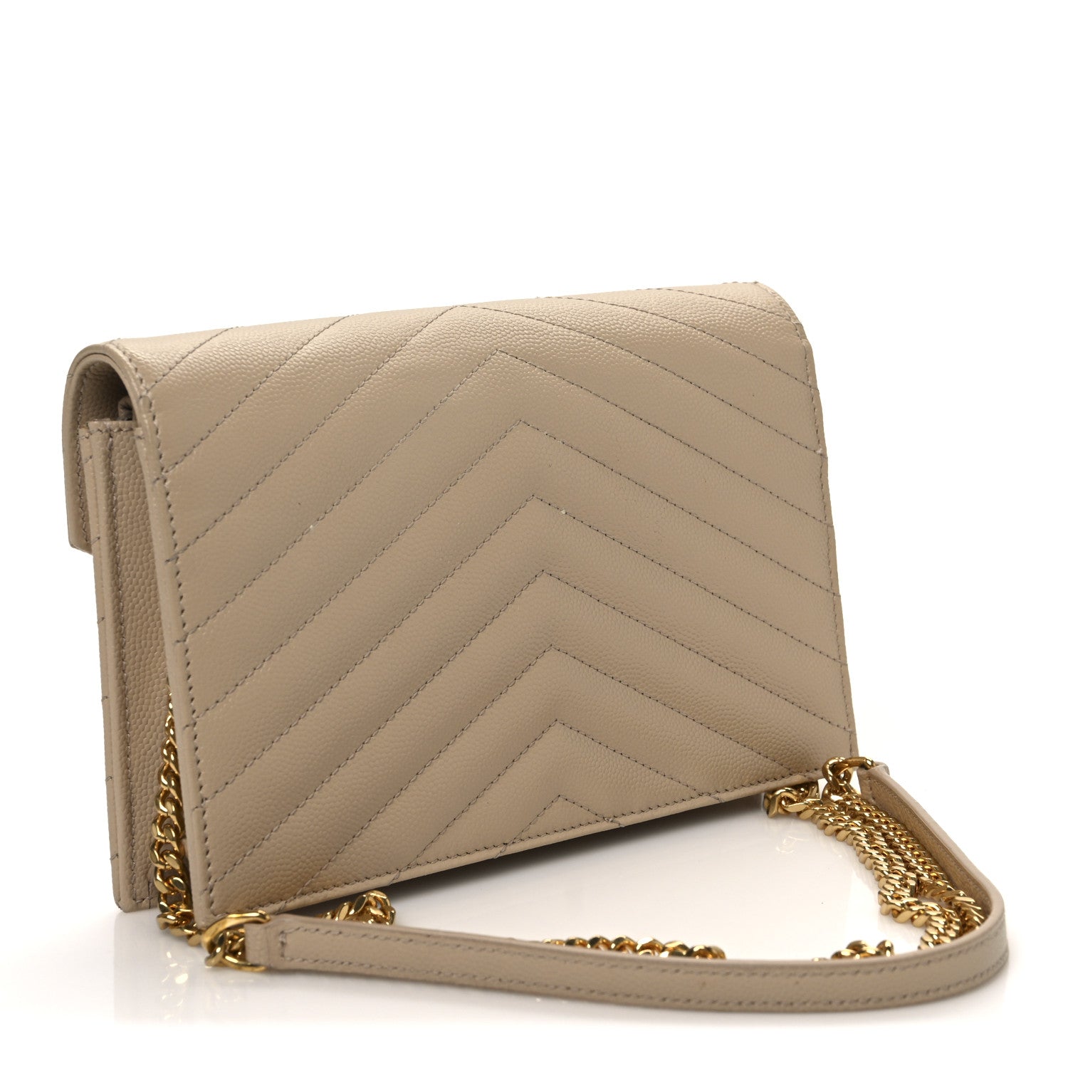 Saint Laurent Grain De Poudre Matelasse Chevron Monogram Envelope Chain Wallet Nude Powder 3 of 10