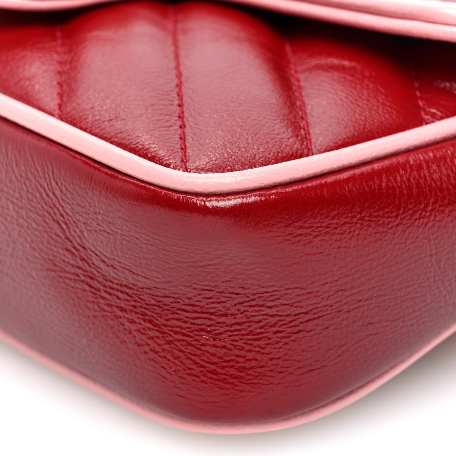 Gucci Azalea Calfskin Enamel Matelasse Diagonal Super Mini Torchon GG Marmont Shoulder Bag New Cherry Red Wild Rose 10 of 11