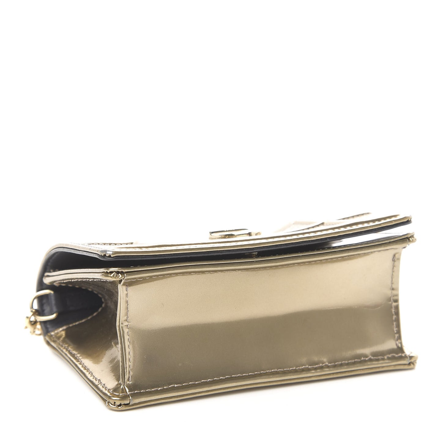 Metallic Patent Micro-Cannage Mini Diorama Flap Bag Gold