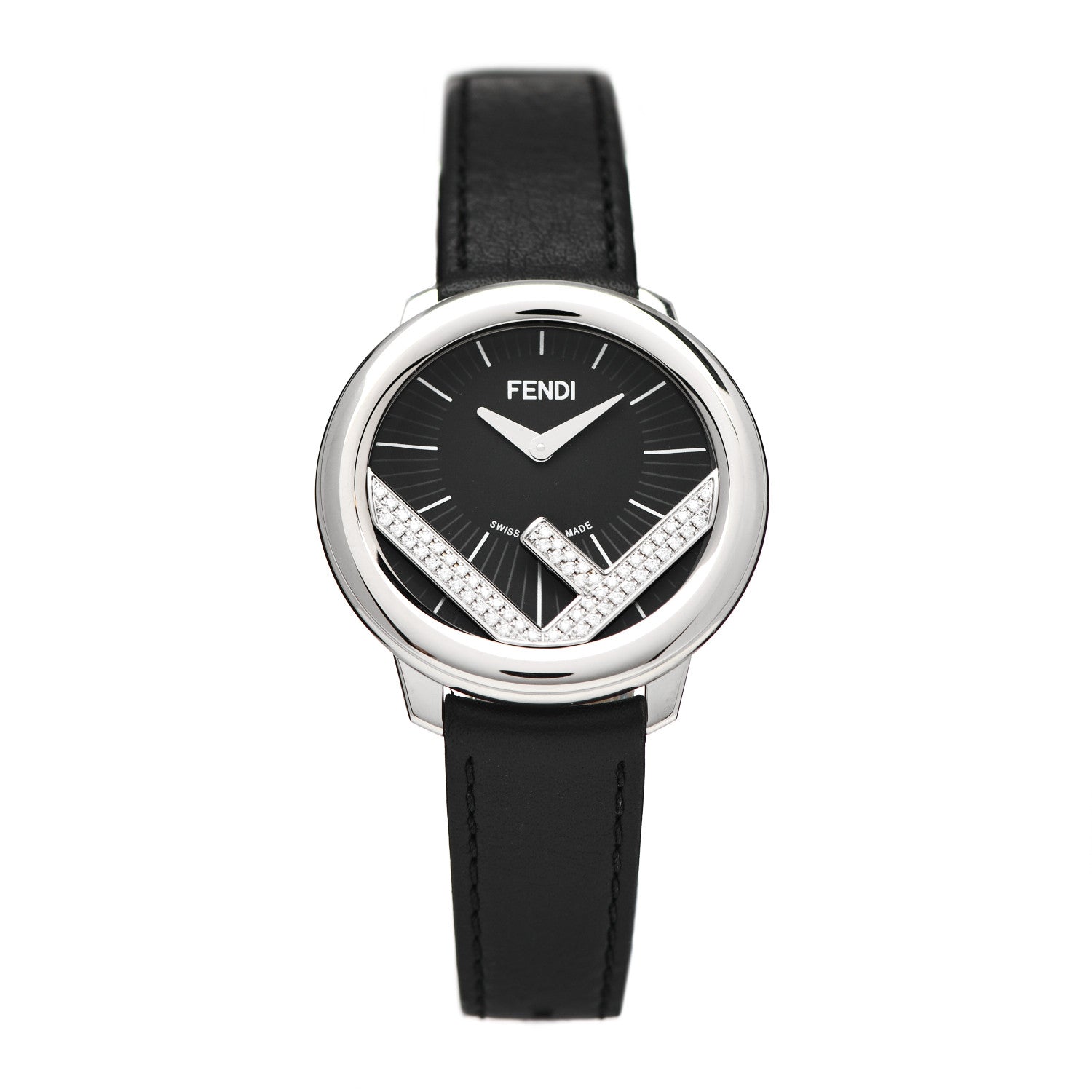 Fendi Stainless Steel Calfskin Diamond 36mm Fendi Run Away Quartz Watch Black 1 of 4