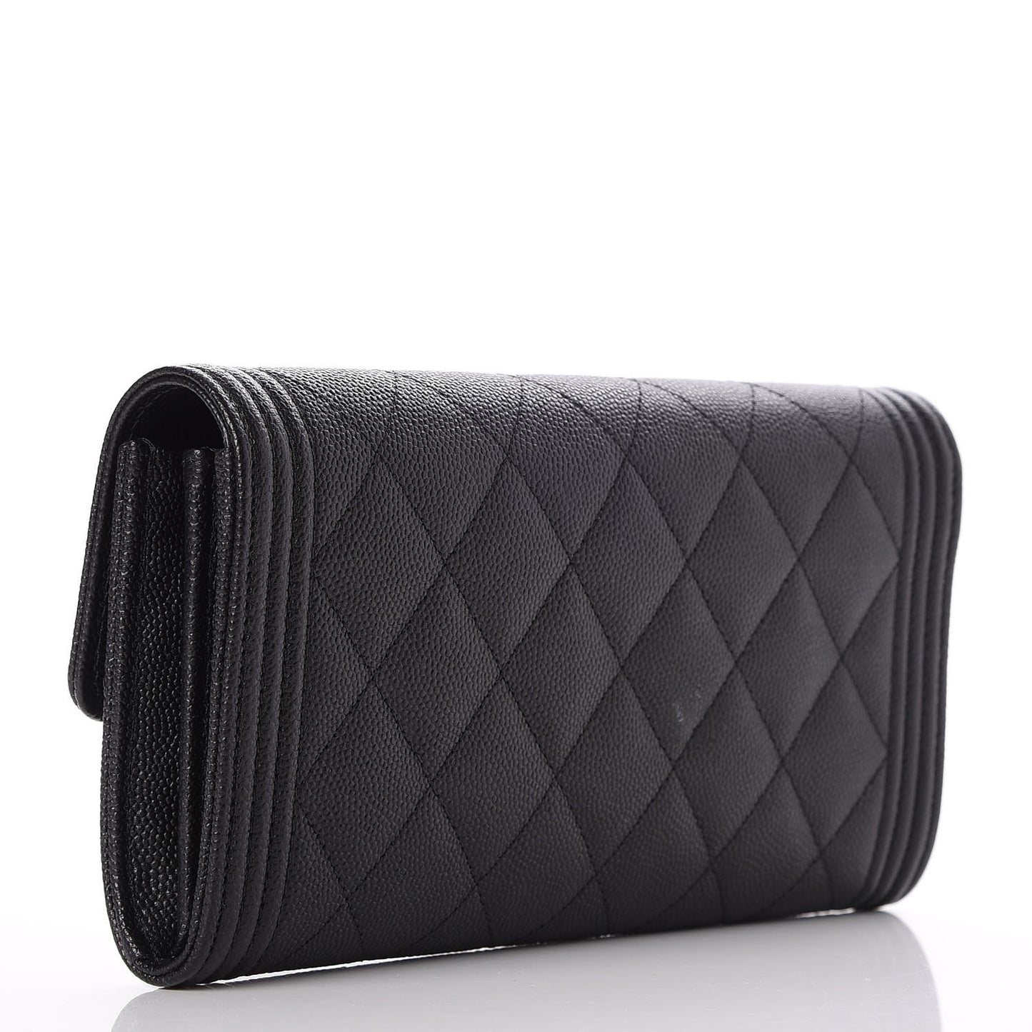 Caviar Quilted Large Boy Gusset Flap Wallet Black