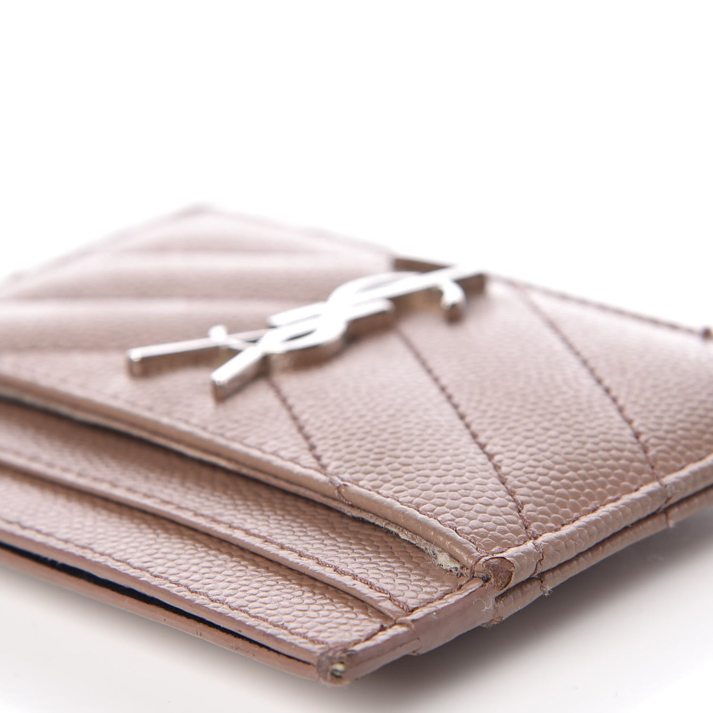 Grain De Poudre Matelasse Chevron Monogram Credit Card Case Dark Beige