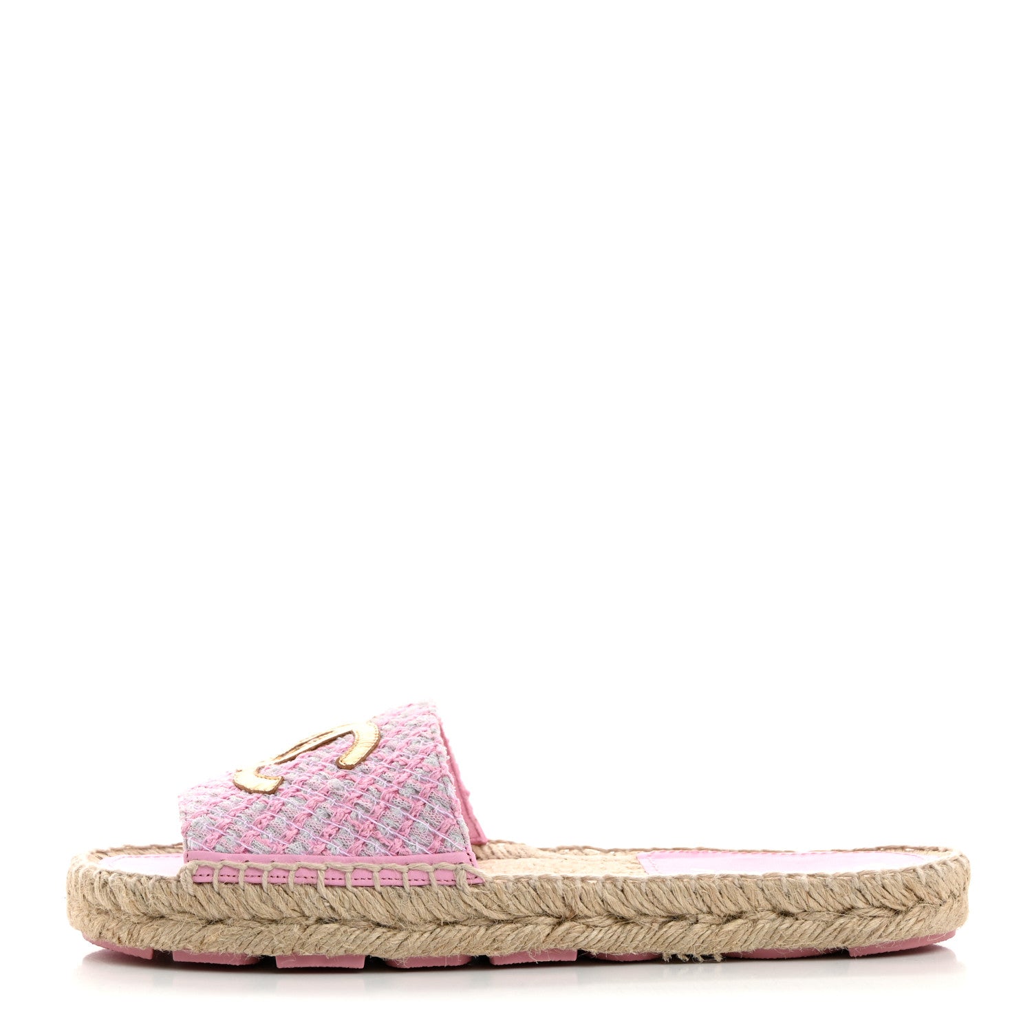 Chanel Tweed Laminated Lambskin CC Slide Sandals 38 Light Pink Gold 1 of 9