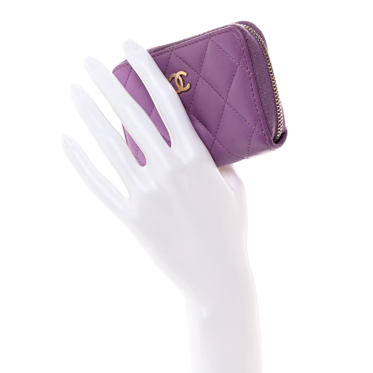 Caviar Quilted Zip Around Coin Purse Wallet Purple