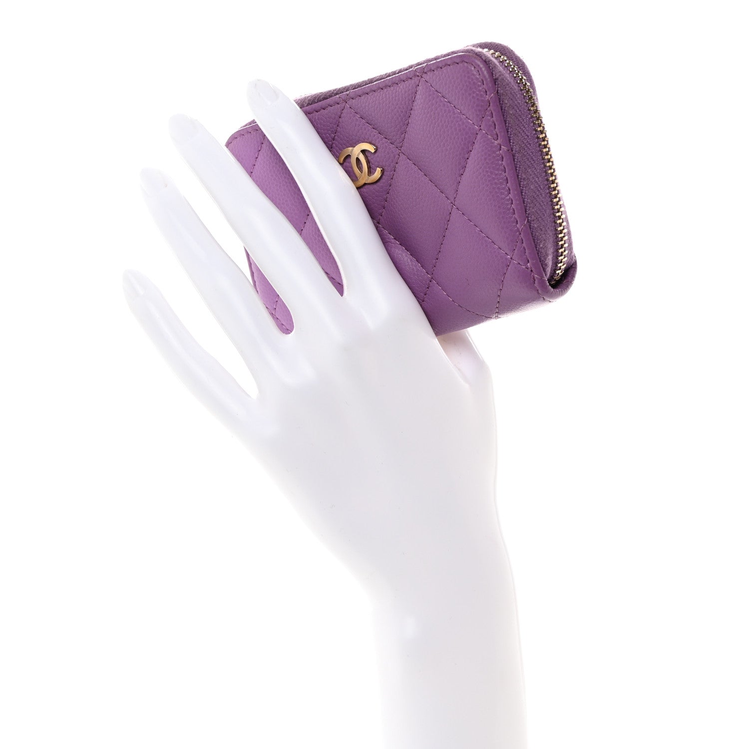 Chanel Caviar Quilted Zip Around Coin Purse Wallet Purple 2 of 10