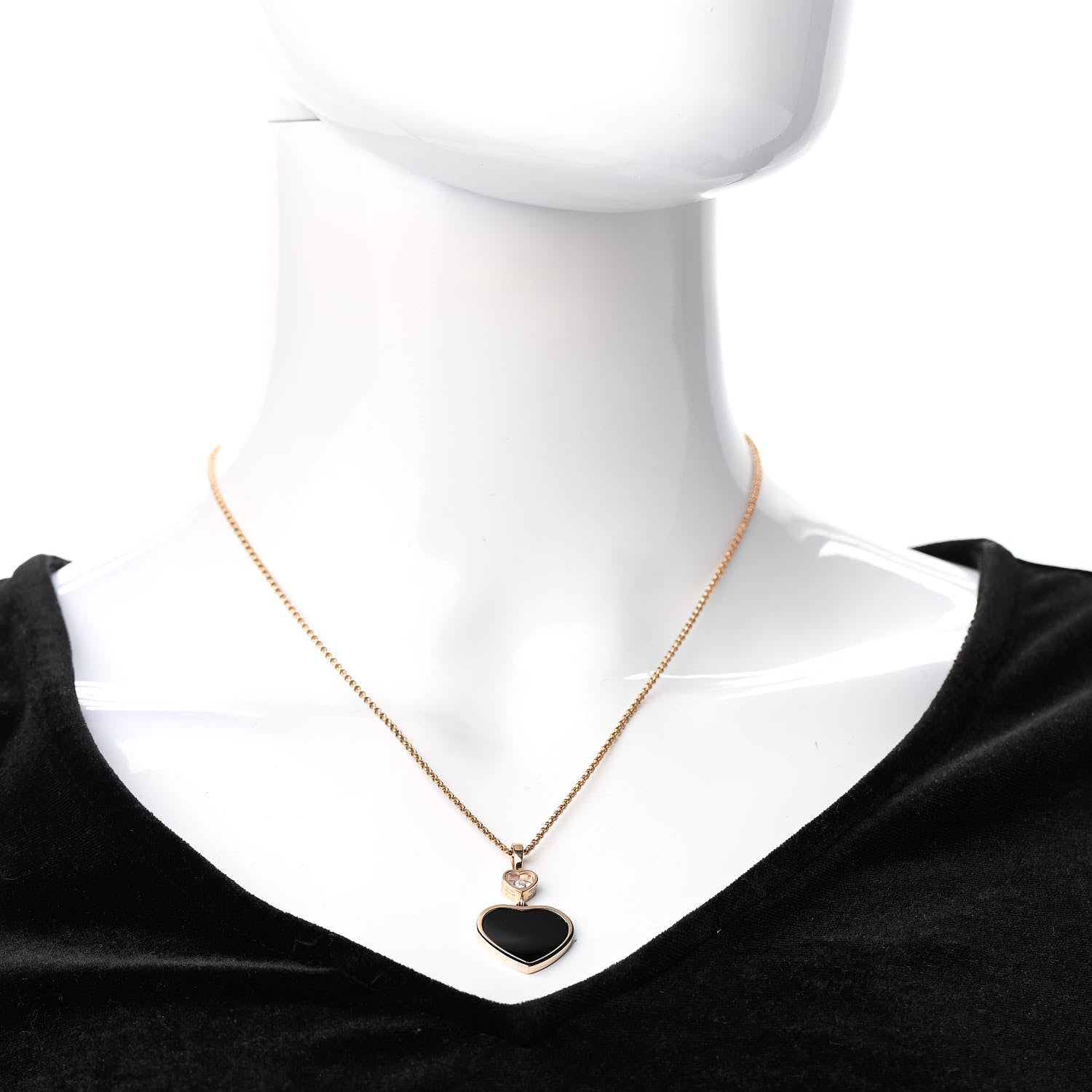 Chopard 18K Rose Gold Diamond Onyx Happy Hearts Necklace 2 of 6