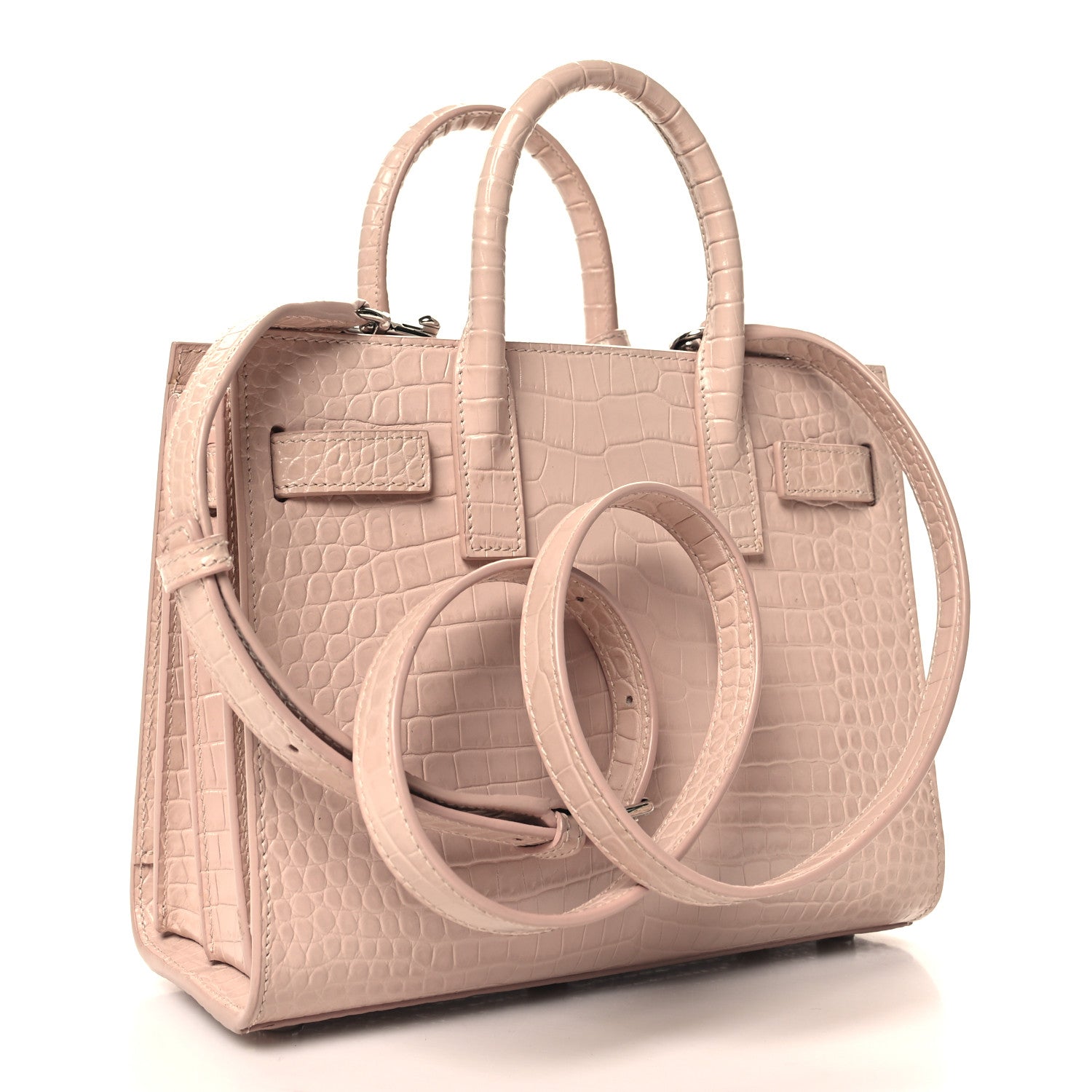 Saint Laurent Calfskin Crocodile Embossed Nano Sac De Jour Rose Antic 3 of 11