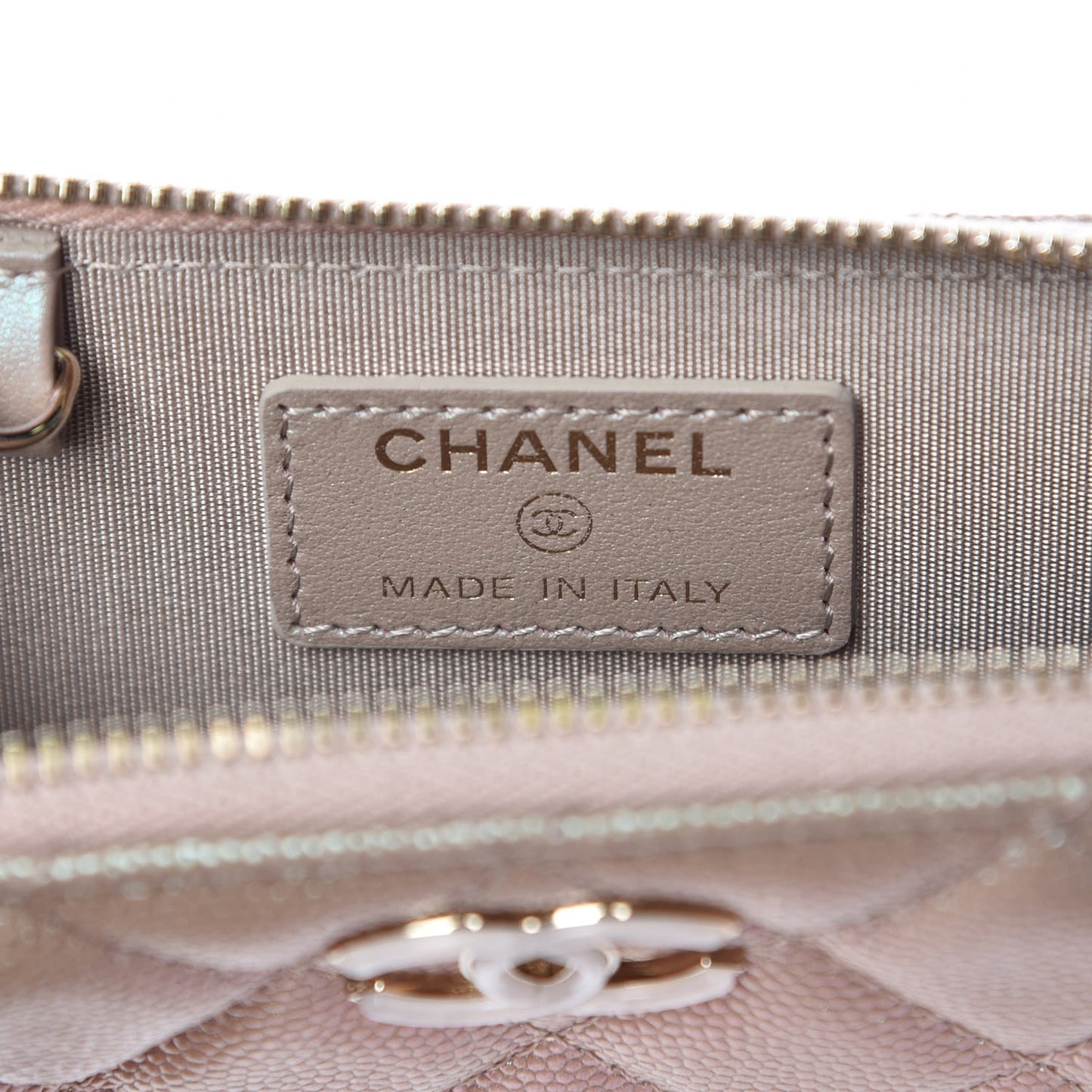 Iridescent Caviar Quilted Key Holder Case Light Gold