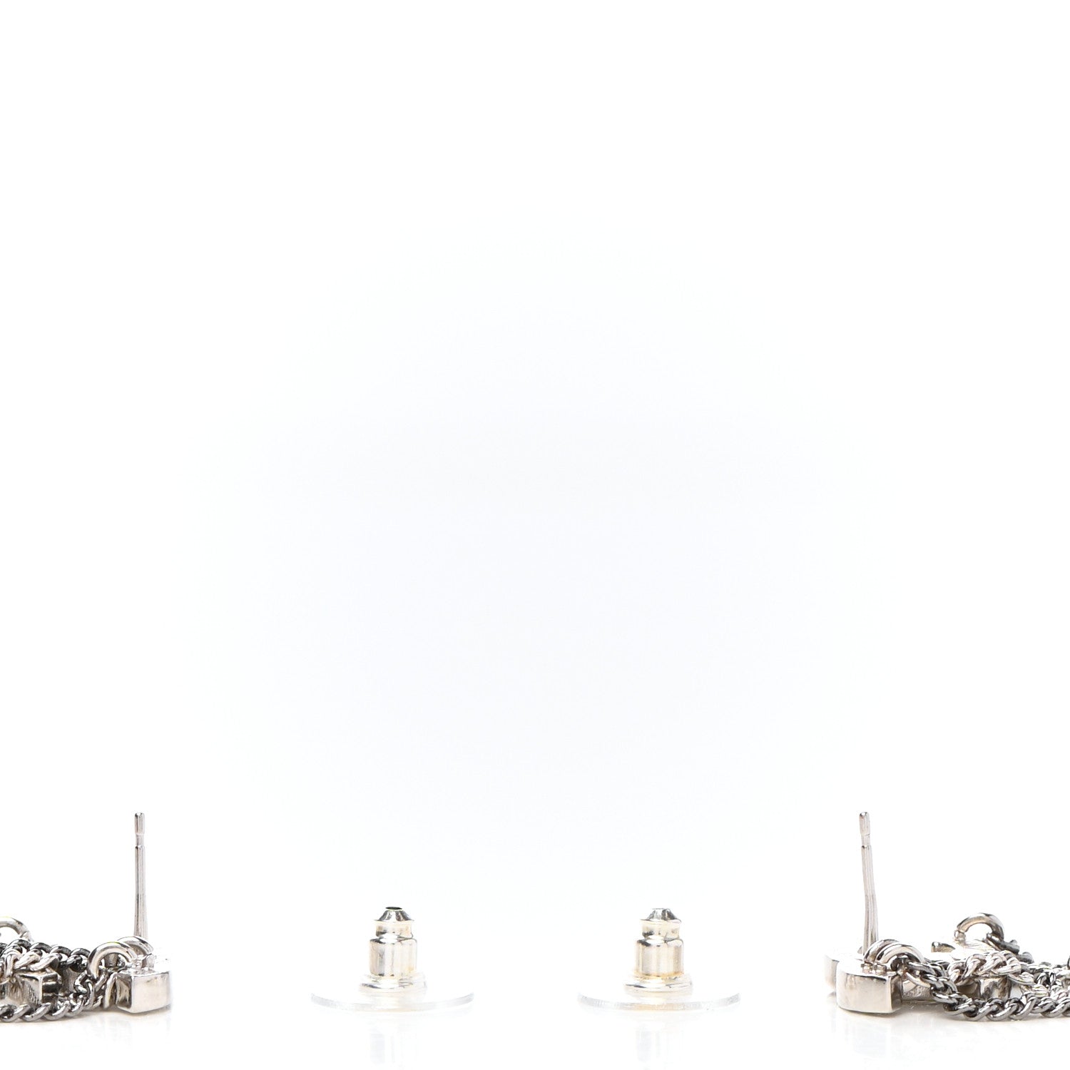 Chanel Crystal Chain CC Earrings Silver 3 of 4