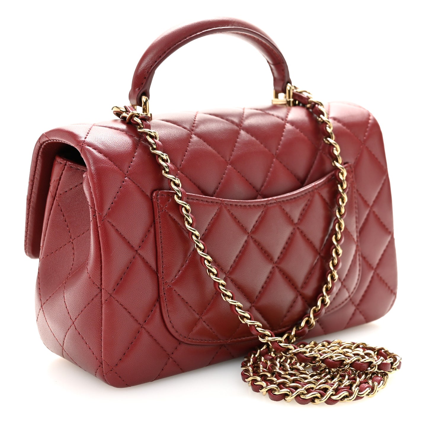 Lambskin Quilted Mini Top Handle Rectangular Flap Burgundy
