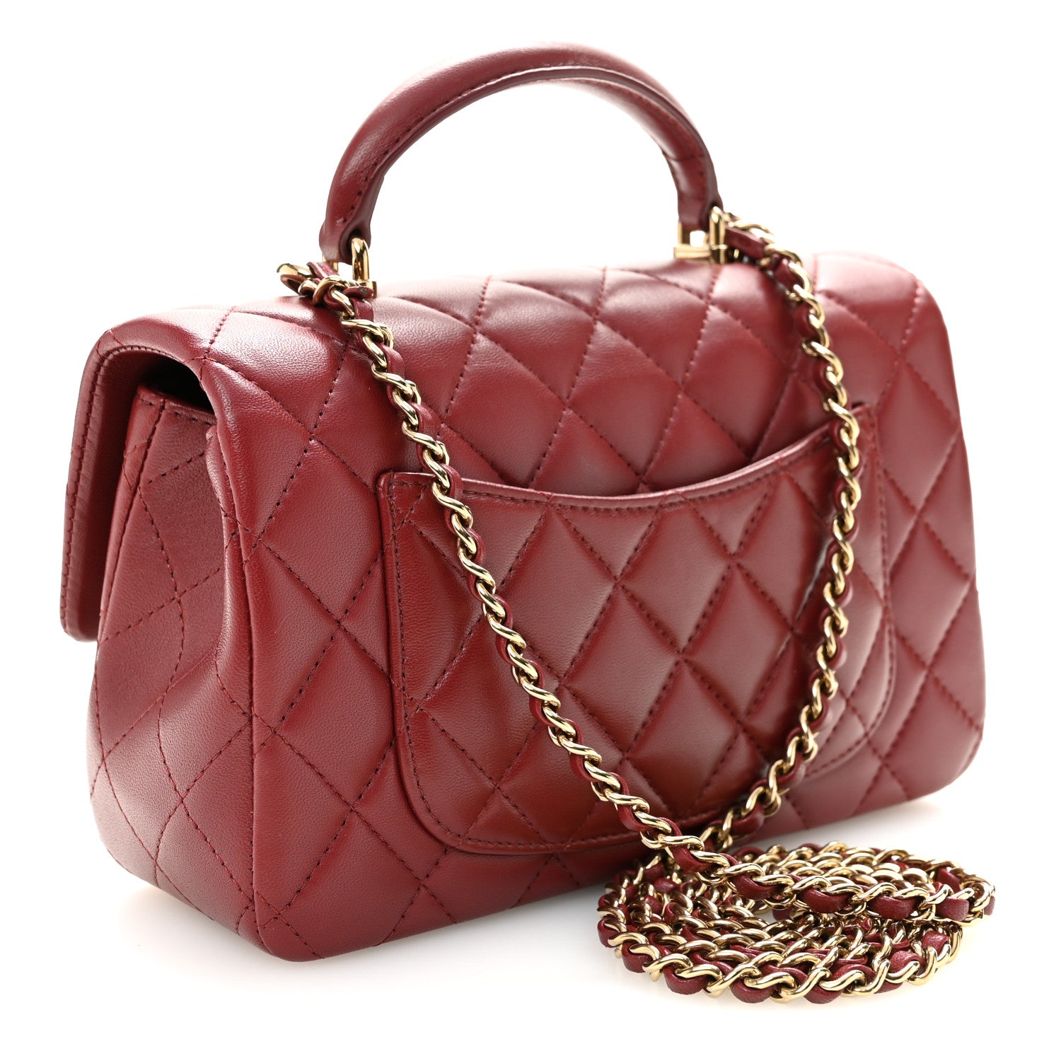 Chanel Lambskin Quilted Mini Top Handle Rectangular Flap Burgundy 3 of 10