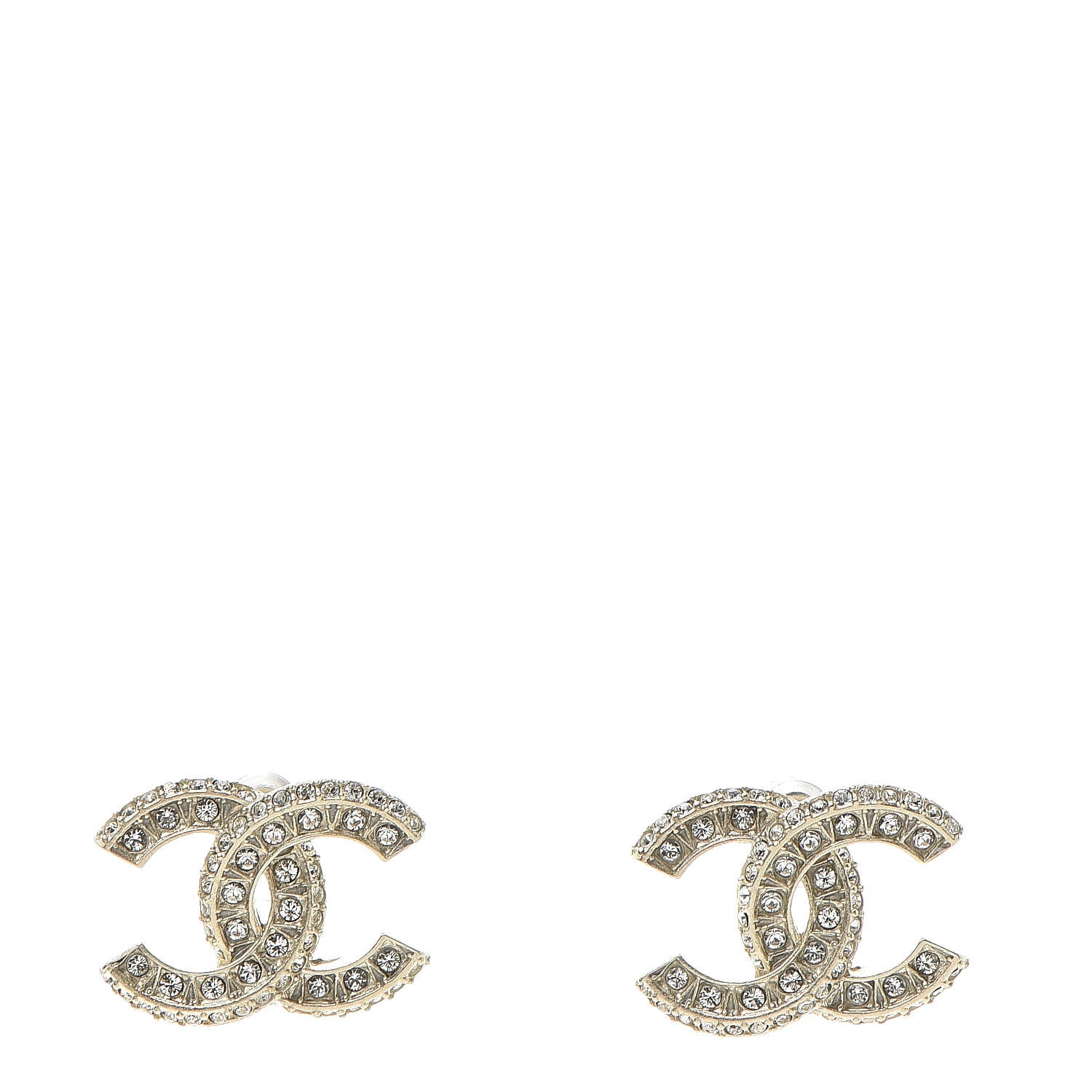 Chanel Crystal Timeless CC Earrings Light Gold 1 of 5