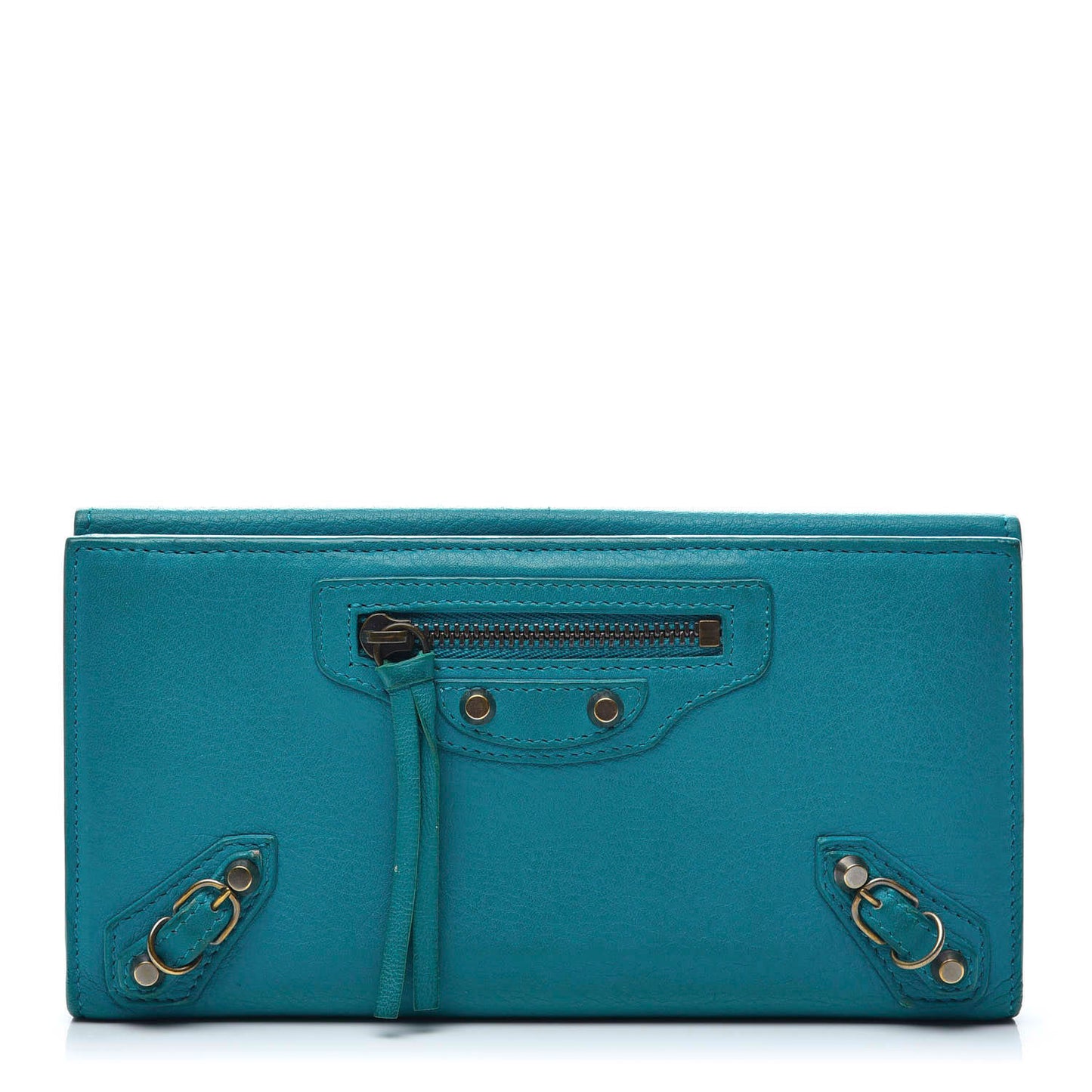 Calfskin Papier Platre Continental Wallet Bleu Paon