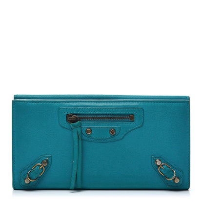 Balenciaga Calfskin Papier Platre Continental Wallet Bleu Paon 1 of 11