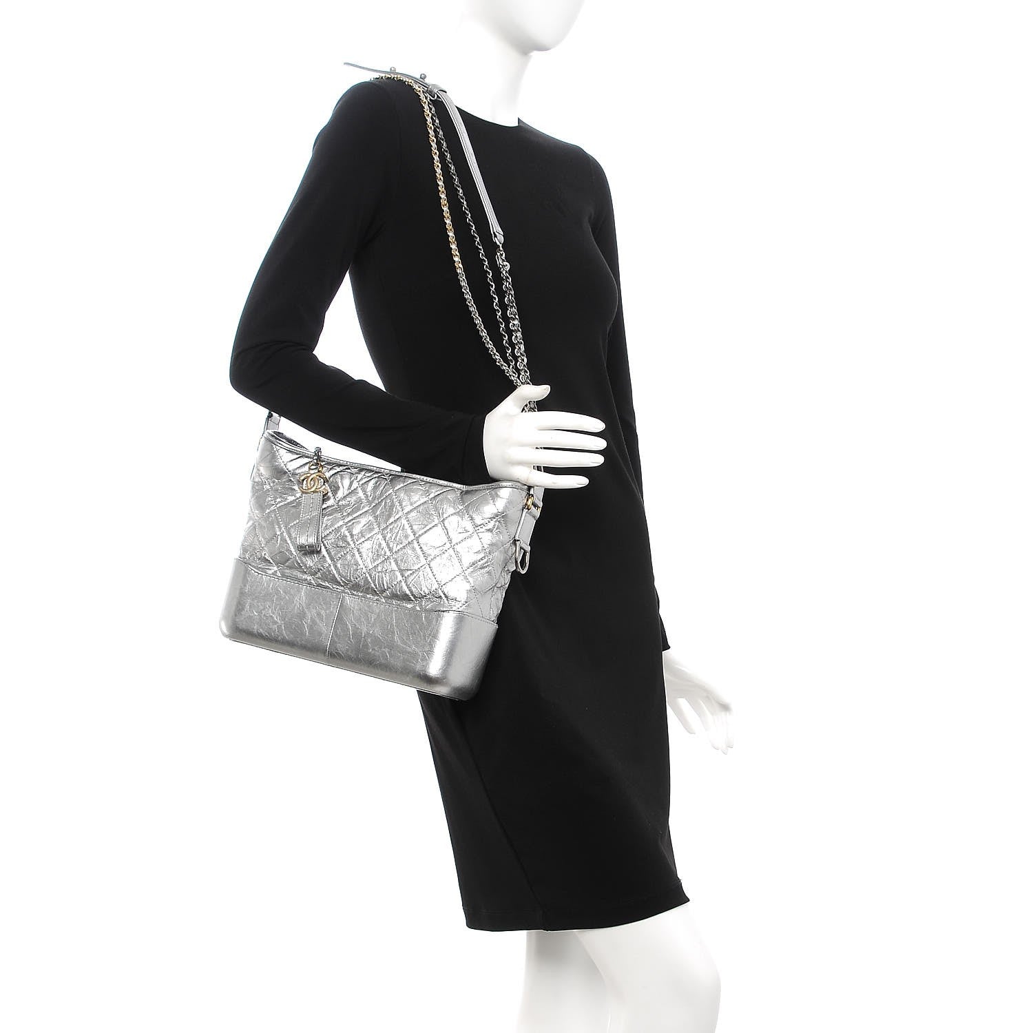 Chanel Metallic Aged Calfskin Quilted Medium Gabrielle Silver 3 of 12
