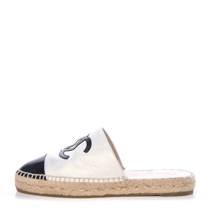 Chanel Iridescent Goatskin CC Espadrille Mules 36 Ivory Black 1 of 13