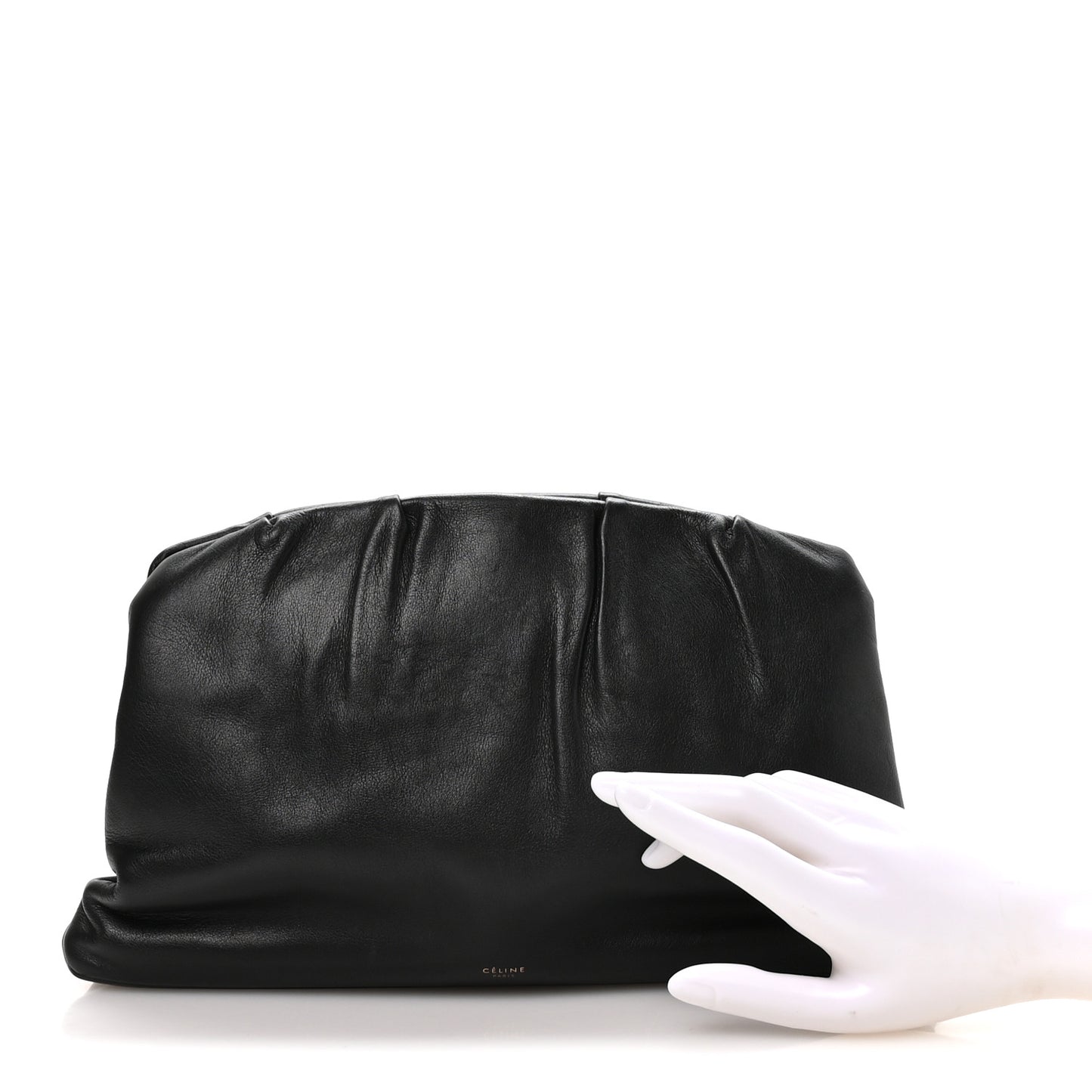 Calfskin Pleated French Lock Clutch Black