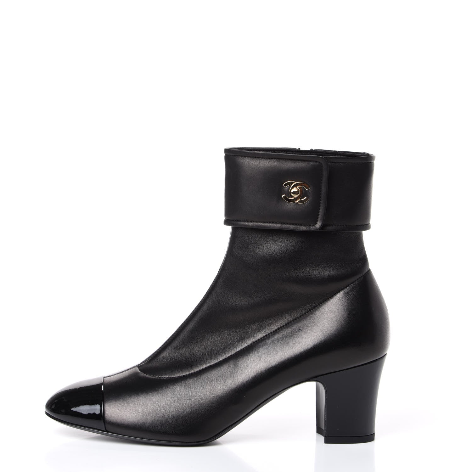 Chanel Lambskin Patent Cap Toe CC Turnlock Ankle Boots 40 Black 1 of 11