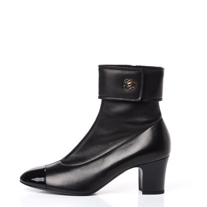 Chanel Lambskin Patent Cap Toe CC Turnlock Ankle Boots 40 Black 1 of 11