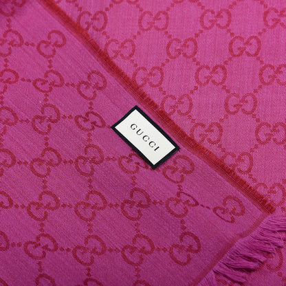Gucci Wool Silk GG Monogram GGWeblong Fringe Scarf Shawl Red Pink 3 of 3