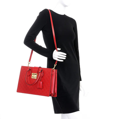 Gucci Guccissima Signature Padlock Double Handle Bag Hibiscus Red 2 of 8