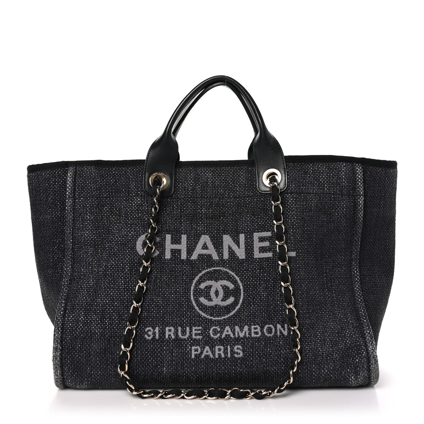 Woven Straw Raffia Medium Deauville Tote Black