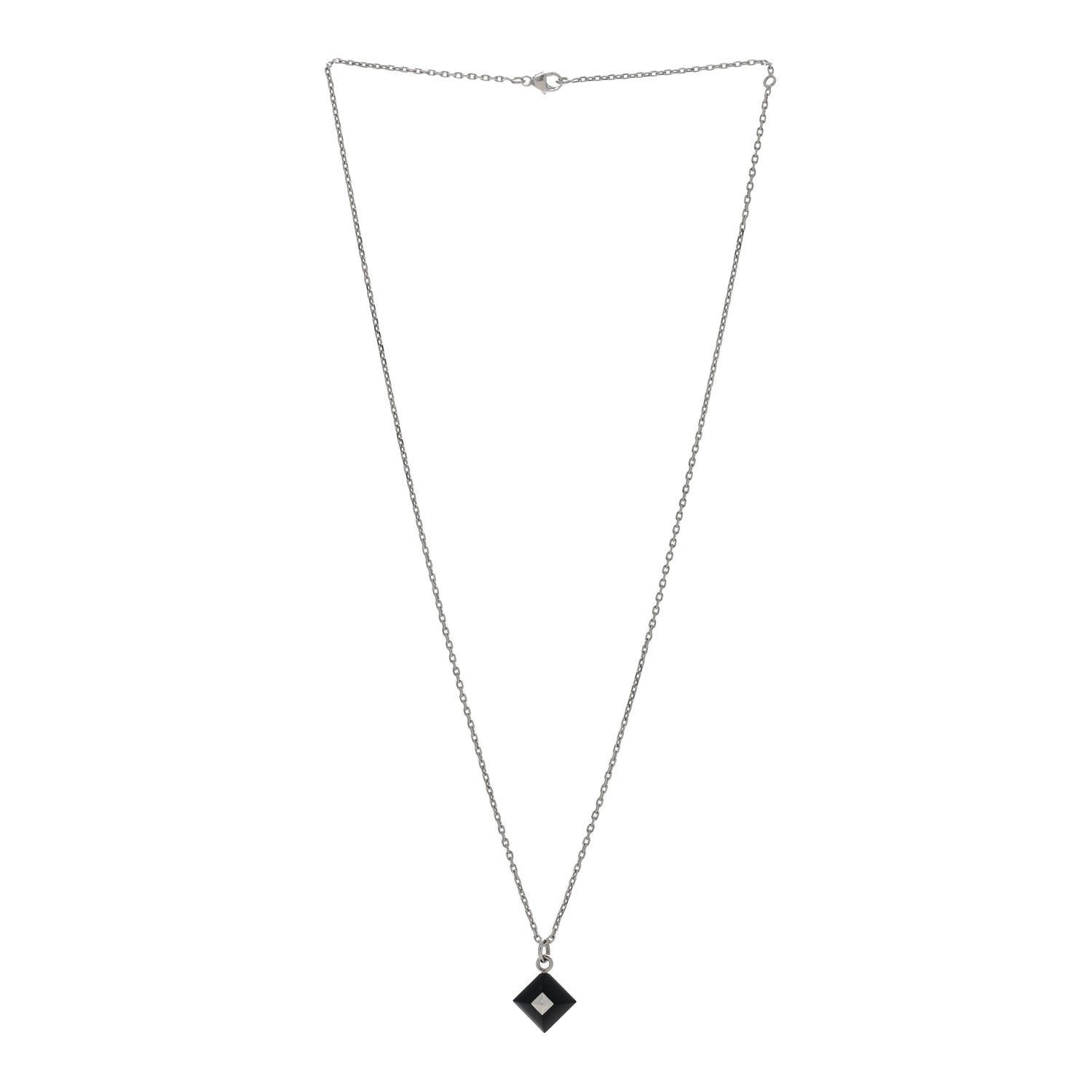 Hermes Palladium Plated Medor Folk Pendant Necklace Black 2 of 5