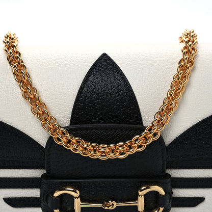 Gucci X ADIDAS Textured Dollar Calfskin Web Small Trefoil Horsebit 1955 Shoulder Bag White 8 of 10