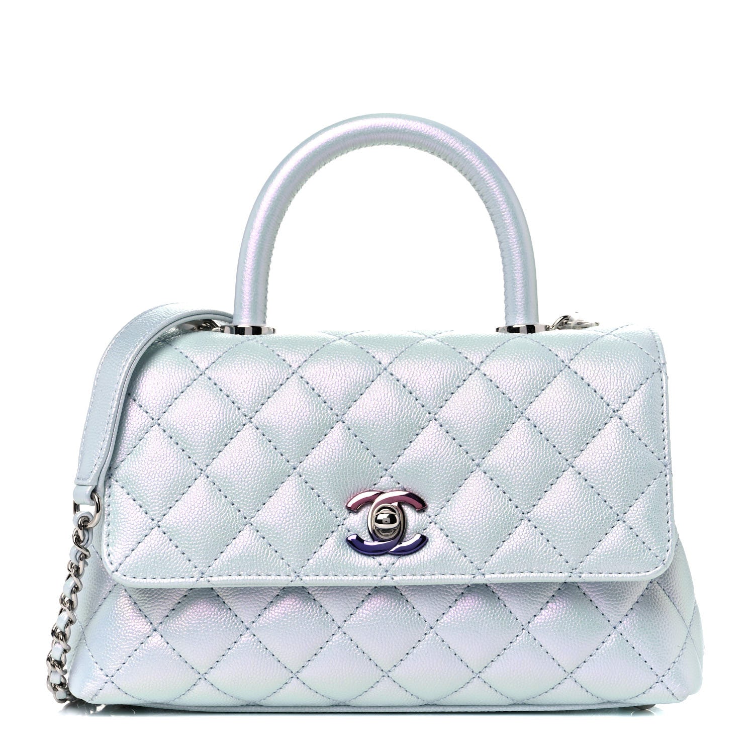 Chanel Iridescent Caviar Quilted Mini Coco Handle Flap Light Blue 1 of 10