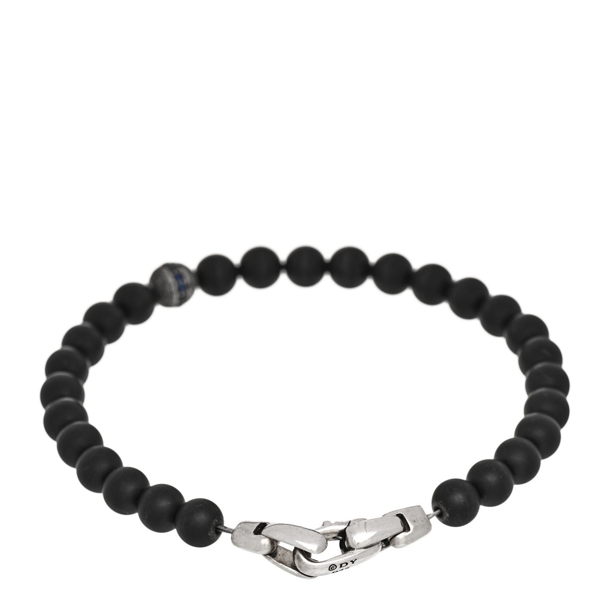 Sterling Silver Black Onyx Blue Sapphire 6mm Spiritual Beads Evil Eye Bracelet