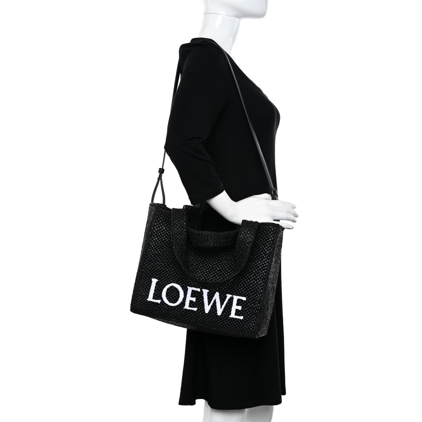 Raffia Medium Paula's Ibiza Logo Tote Black White