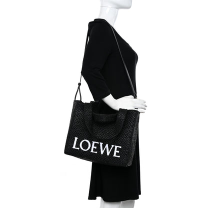 Loewe Raffia Medium Paula's Ibiza Logo Tote Black White 2 of 10