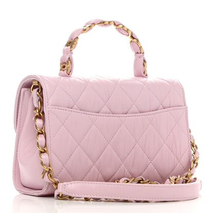 Chanel Crumpled Lambskin Quilted Mini CC Links Top Handle Flap Light Pink 3 of 12