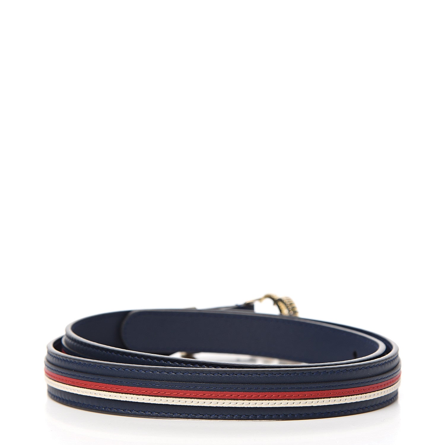 Gucci Calfskin Sylvie Stripe Torchon Double G 20mm Belt 80 32 Maritime Hibiscus Red Mystic White 2 of 5
